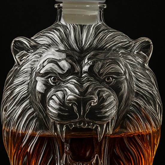 Графин для виски 280 мл с герметичной пробкой, дизайн льва, стеклянный графин большой емкости, графин для красного вина