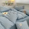Комплект постельного белья из чистого хлопка, четырехпредметный, простой клетчатый, хлопковые простыни, пододеяльник, полосатое постельное белье