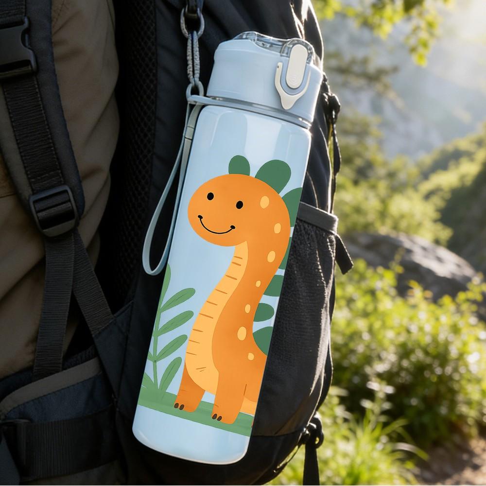1PC Small Green Dinosaur Art 750ml Color Plastic Sports Water Bottle Leakproof Flip Straw Lid Suitable for Sports Office Home Use