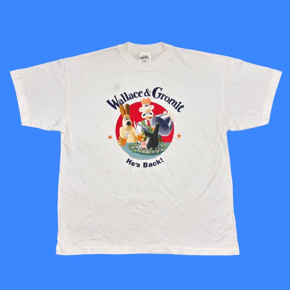Vintage Wallace And Gromit Shirt XL White 80s Cartoon Movie Aardman Nick Park Unisex T-Shirt