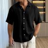 Men Shirt Button-down Turn-down Collar Short Sleeves Mid Cardigan Loose Cardigan Length Casual Daily Wear Office Business Top