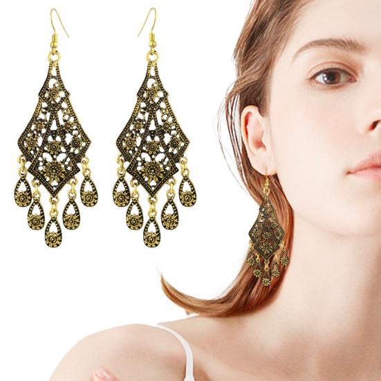 1 пара женских винтажных резных кисточек с кисточками, полые серьги с цветочным принтом в форме капли воды в богемном стиле