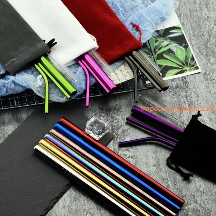 Factory Price 4pcs/Bag Reusable Drinking Straws with Bag 4pcs in 1 Bar Party Accessory 304 Stainless Steel Sturdy Drinks Straw