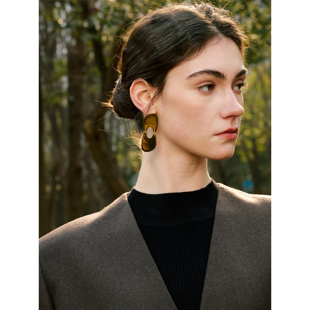 Yhpup Stainless Steel Smooth Handmade Polished Earrings Drop Dangle Fashion Statement Jewelry for Women PVD Plated Waterproof