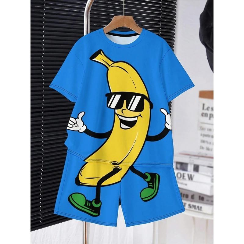 Летний новый модный повседневный костюм из двух частей с рисунком из мультфильмов и животных для мальчиков в милом стиле