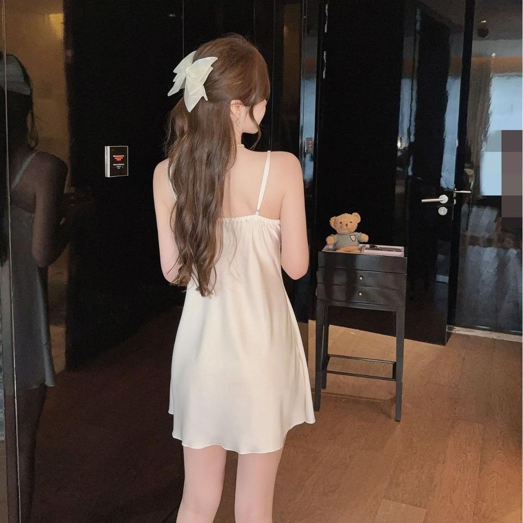 Sexy Pajamas Women's Ice Ribbon Chest Pad Pure Desire Wind Suspender Pajamas 1011 New Silk Loungewear Available
