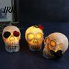 Spooky Skull Lamp Gothic Light Up Rose Flower Figurine, Day of Dead Resin Halloween Decor Statue, Skeleton Head for Desk Home
