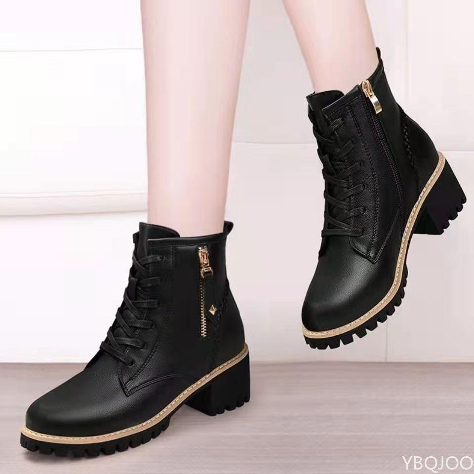 Women Shoes Boots Ankle 2024 Autumn British Wind Genuine Leather Thick With Fur Ladies Short Boots Motorcycle