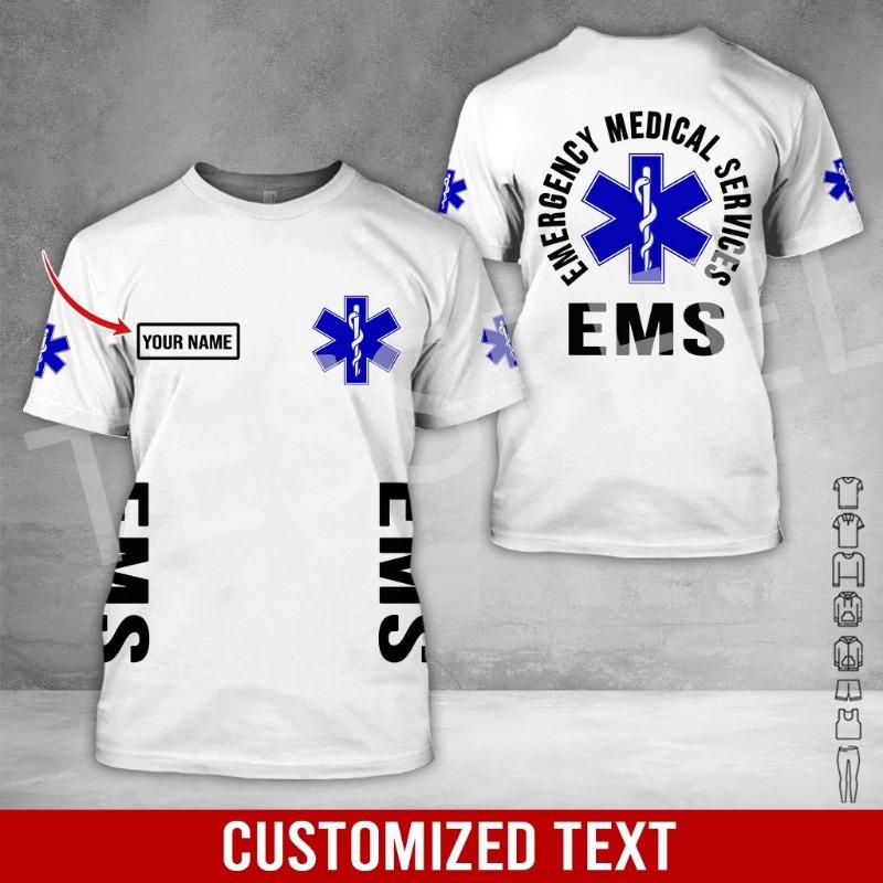 Индивидуальное имя Косплей EMS EMT Медицинский фельдшер Работник Татуировка 3DPrint Лето Harajuku Уличная одежда Короткие рукава Повседневные футболки X4