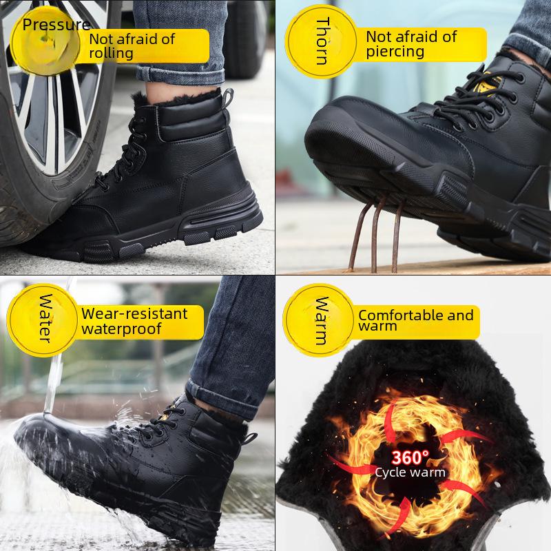 Men's High-Top Waterproof Winter Safety Shoes - Anti-Smash, Anti-Puncture, Velvet & Cotton Lined