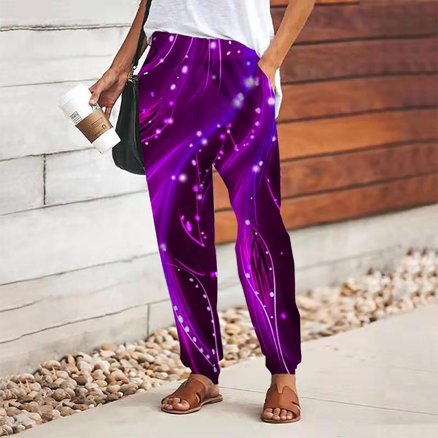 Женские брюки с абстрактным принтом, на шнуровке, с эластичной талией, свободные брюки, повседневные длинные брюки, брюки с карманами