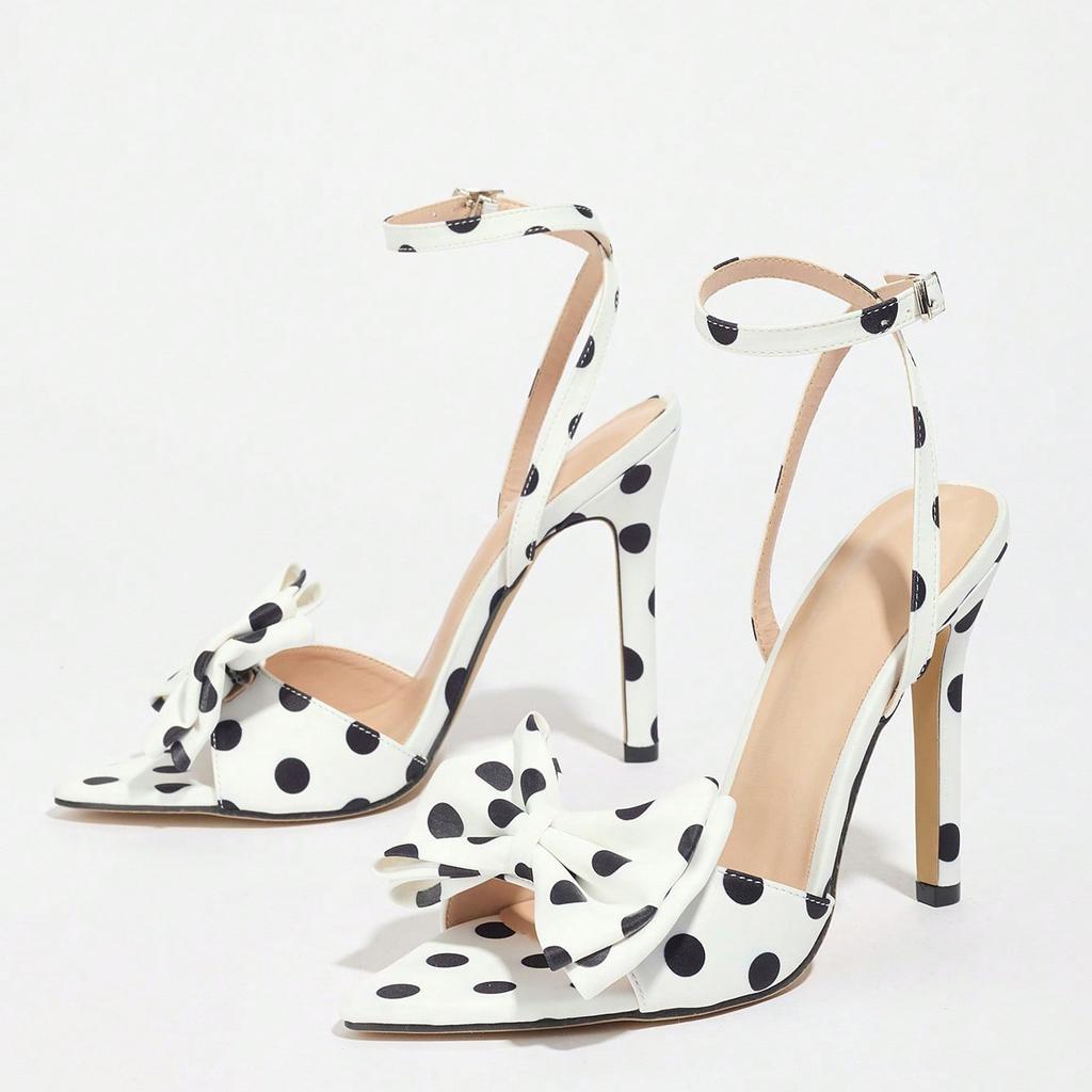 Женские Сандалии на Высоком Каблуке Классический Горошек Шелковые Элегантные Туфли-Стилеты с Бантом для Женщин Свадебная Вечеринка Выпускной Туфли-Лодочки Размер 35-43