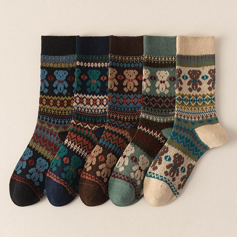 Женские носки из гребенного хлопка до середины икры с двойной иглой - Милый и ретро стиль Мори для осени/зимы