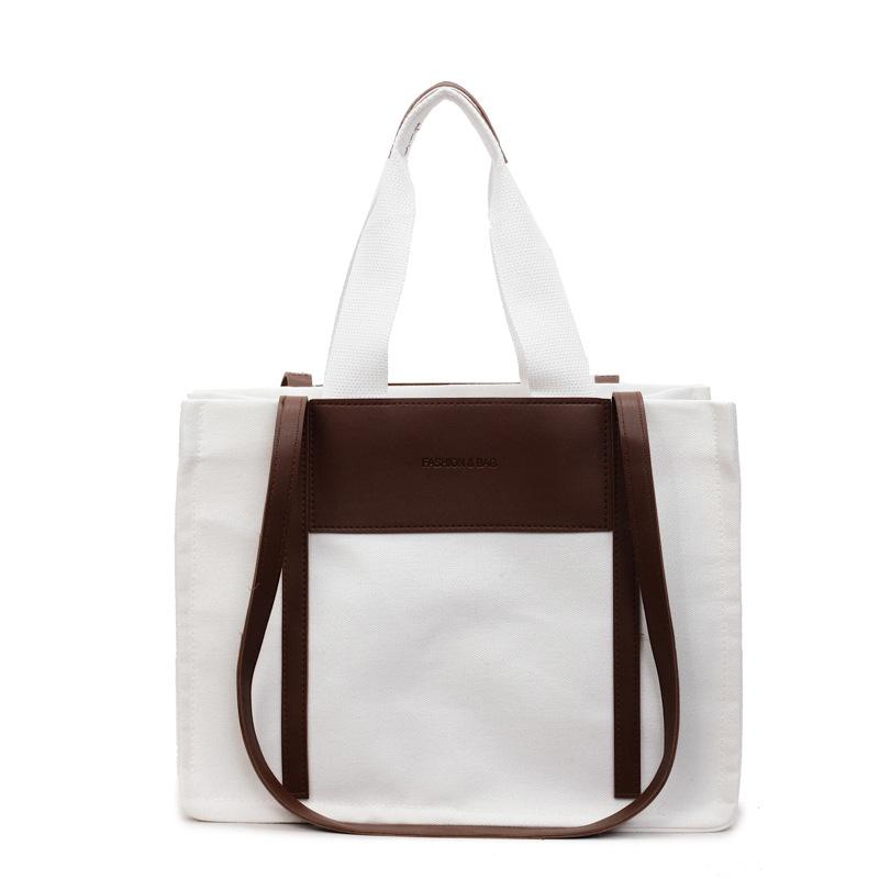 Casual Large-capacity Women's 2025 Winter New Shopping Bag Korean Version Color Matching Fashion Simple Canvas Women's Shoulder Tote Bag