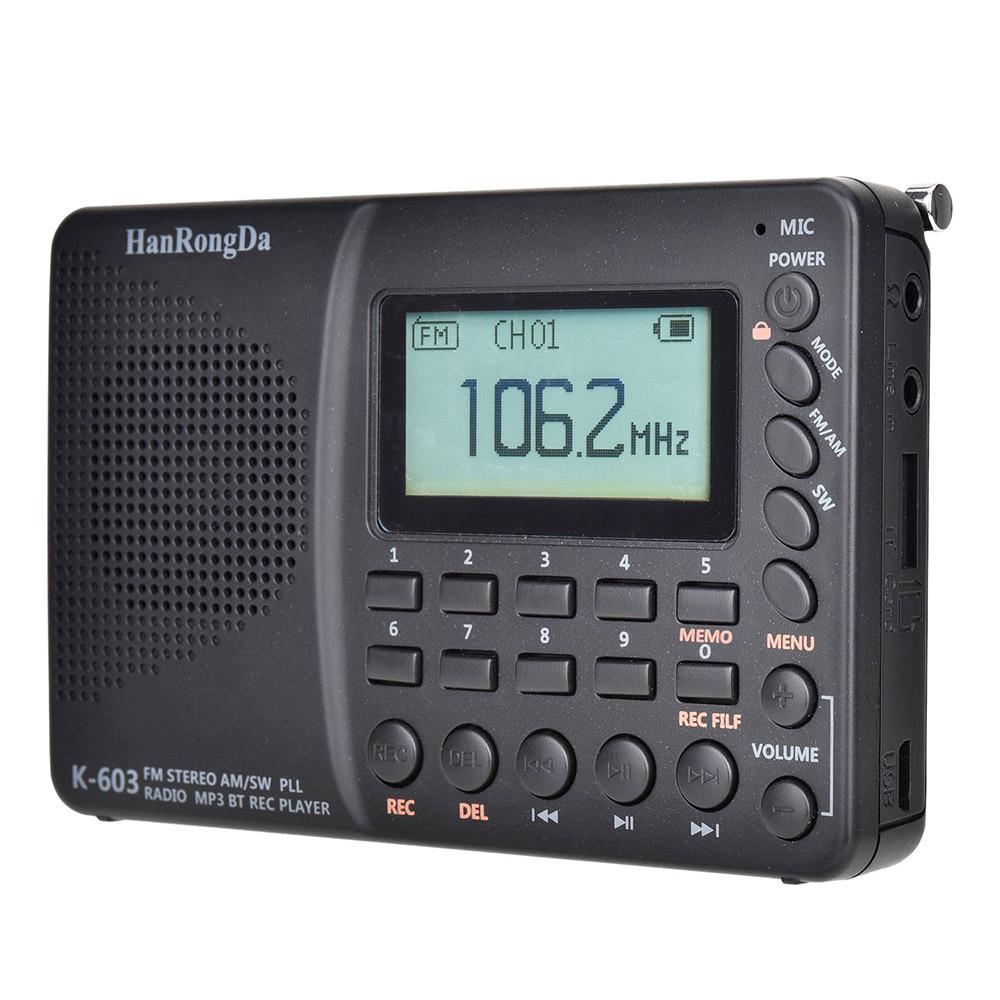HRD-603 Портативное радио AM/FM/SW/BT/TF Карманное радио USB MP3 Цифровой рекордер Поддержка TF-карты