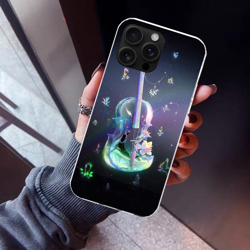 Music Violin Phone Case For iPhone 17 Air 16 15 Pro Max 14 Plus 13 Mini 12 11 Cover 7 8 SE Silicone Shell Print Fundas 17 Air 16