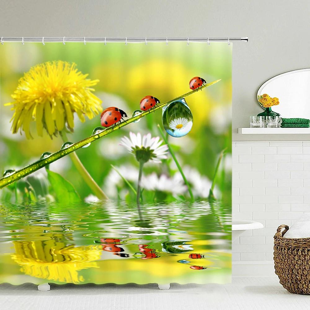 Тюльпан Роза Свежие цветы Шторы для душа Водонепроницаемая полиэфирная ткань 3D Печатный экран для ванной комнаты Украшение дома Занавеска для душа