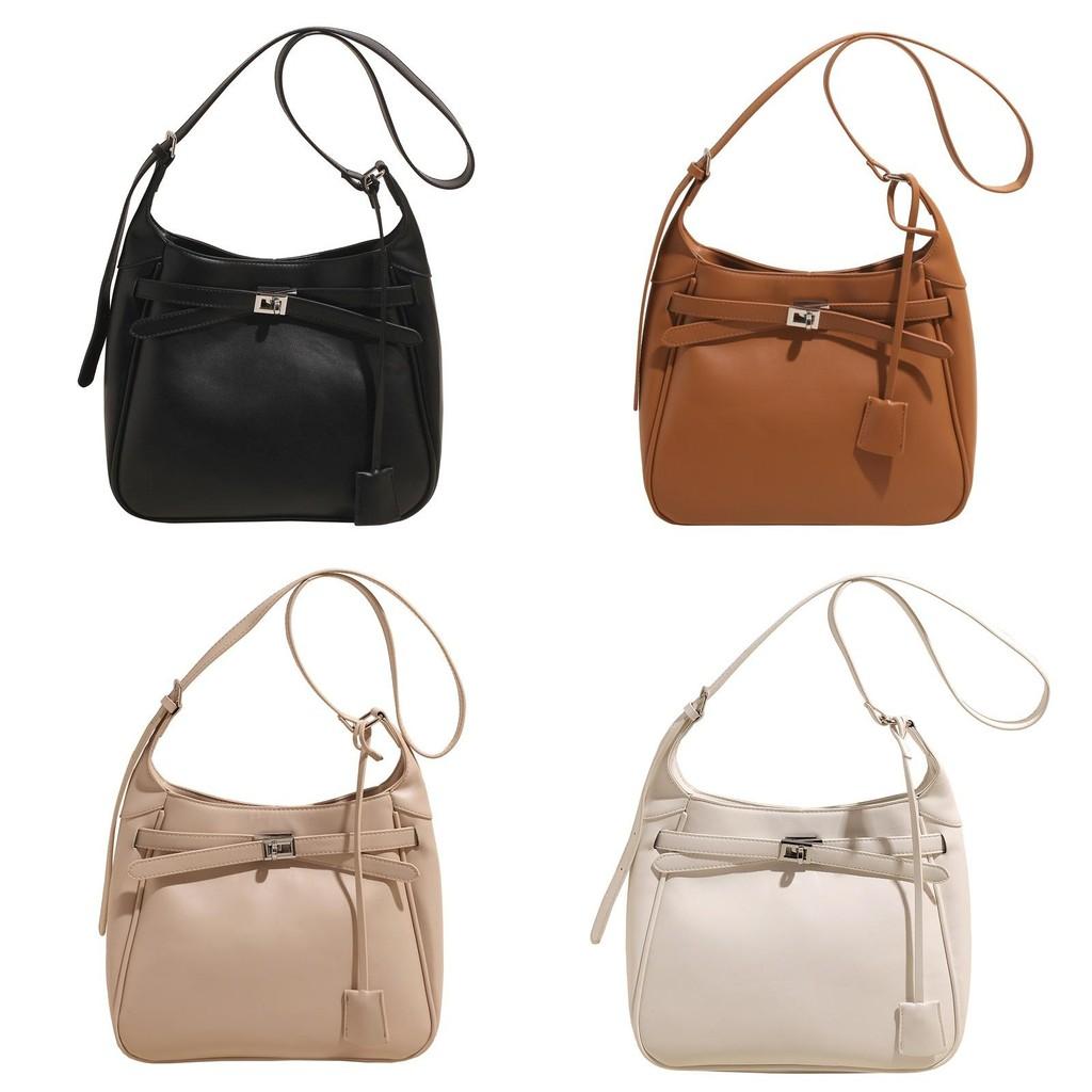 Solid Color Pu Bag Women Lock Closure Inner Zipper Pocket Daily Travel Bags