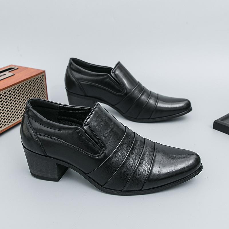 Spring and Autumn New Fashion Men's Business Dress Leather Shoes Pointed Toe Foot Casual Shoes Height Increasing Wedding Shoes Men's Shoes