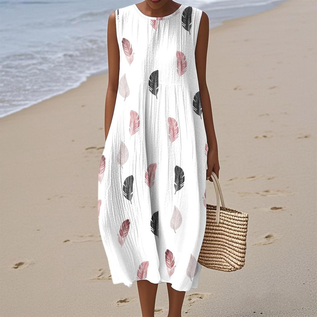 Women's Fashion Casual Sleeveless Round Neck Floral Print Elegant Temperament Dress