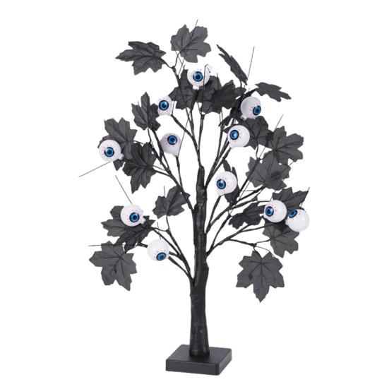 24 Inches Halloween Tree with Light LED Glowing Tree with Ghost/Pimpkin/Eyeball Light for Indoor Home Table Decor