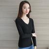 Женская футболка с круглым вырезом и V-образным вырезом, облегающий пуловер с длинным рукавом, эластичная ткань