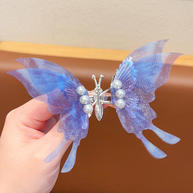 Красочные крылья, большая бабочка, жемчужная заколка для волос, детские милые милые аксессуары для волос