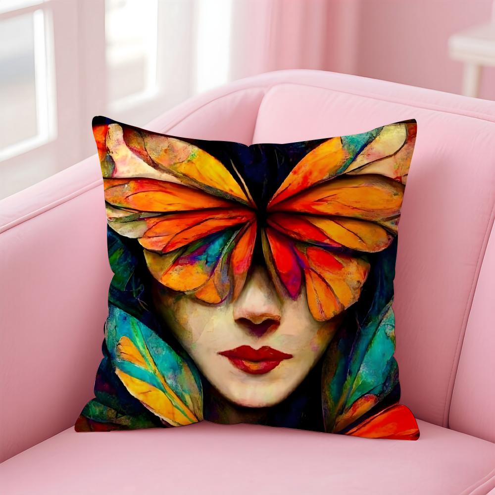 Square Bright Color Flower Girl Cushion Cover Pillow Case Soft Skin Friendly Fabric Concealed Zipper