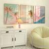 Set of 3 Pink Vintage Prints Palm tree print Surf poster pastel beach decor pink aesthetic sunset coastal trendy wall art