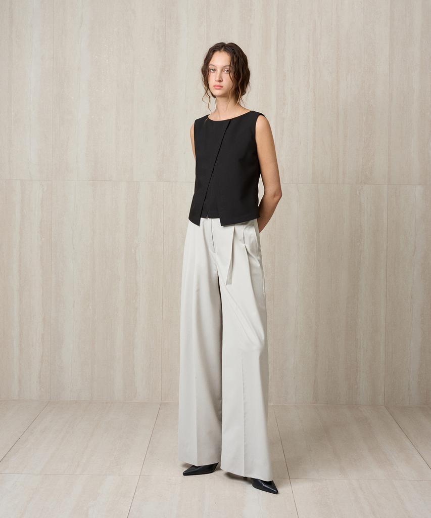 RE RHEE Pleated Wide Trousers Ecru
