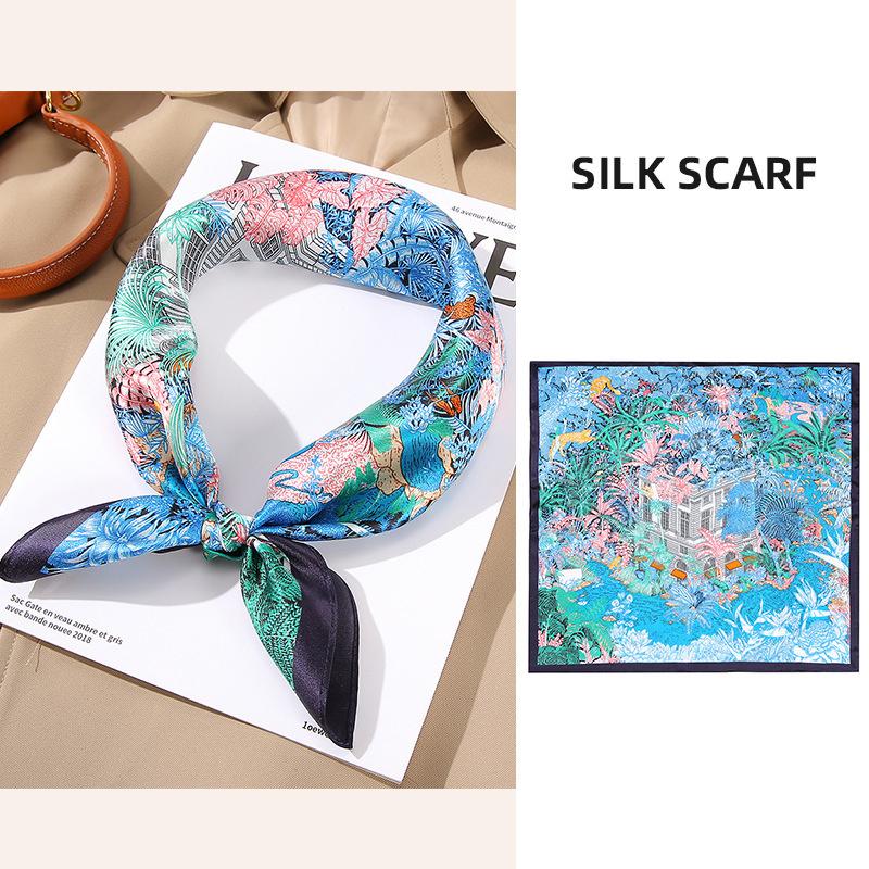 53x53cm 100% Mulberry Silk Scarf Luxury Square Hair Bandana Elegant Head Wrap Neckerchief Sunscreen Shawl for Women