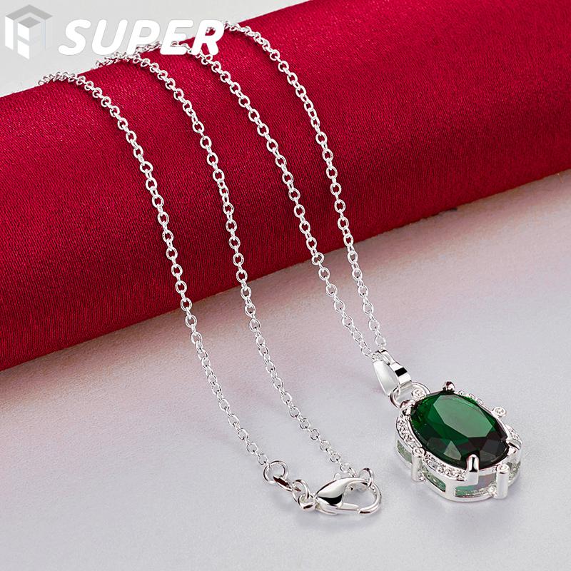 925 Sterling Silver Green AAA Zircon Pendant Necklace Jewelry