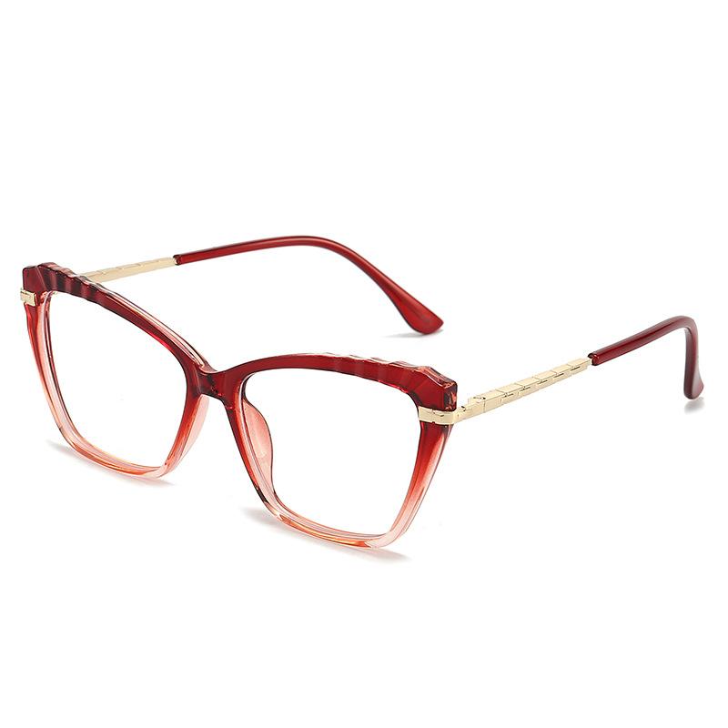 Trendy Cat Eye Blue Light Blocking Glasses, Wave Frame Design, Office Commute, Unisex, Face Slimming Eyeglasses 9113