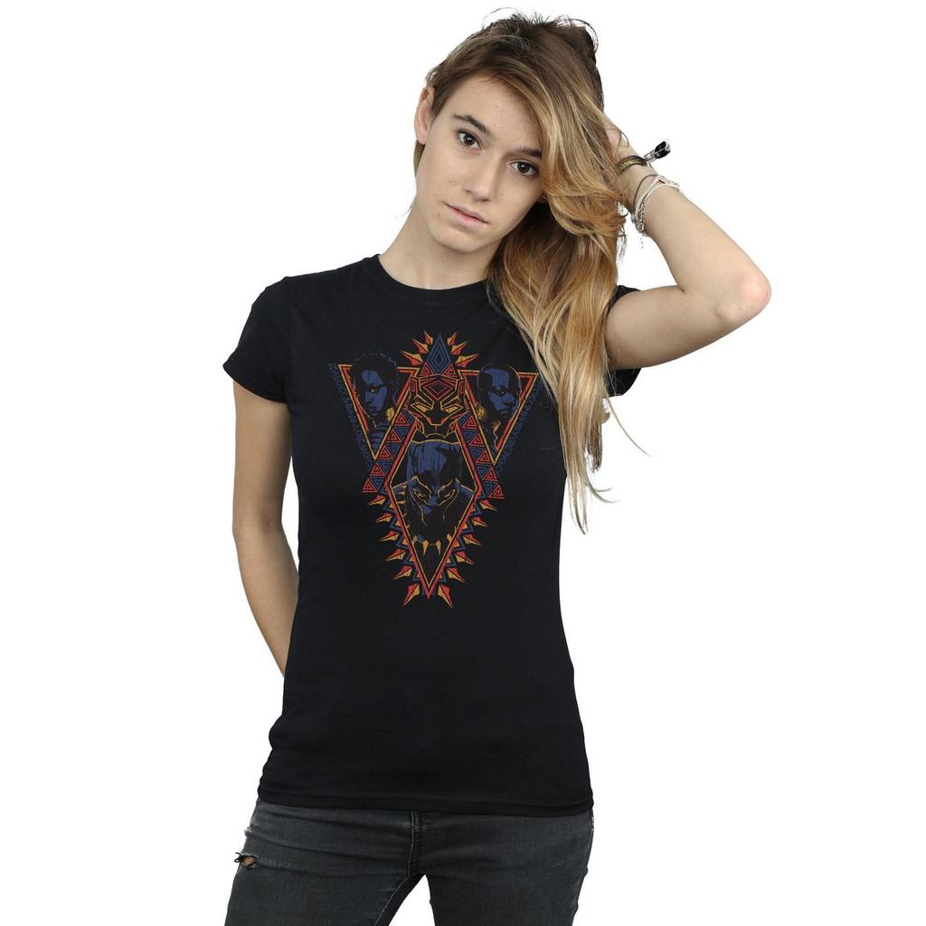 Marvel Womens/Ladies Black Panther Tribal Heads Cotton T-Shirt