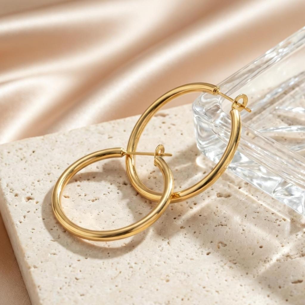 Simple Trendy 18K Gold Plated Hoop Earrings for Women Stainless Steel Large Circle Earrings Classic Piercing Jewelry Gifts