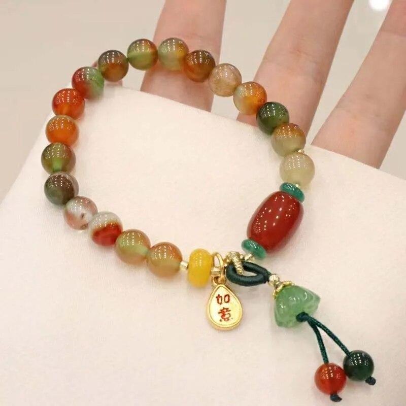 Chinese Style Colorful Beaded Bracelet For Women Vintage Natural Stone Ethnic Handmade Chain Hand Rope Bracelet Jewelry Gift