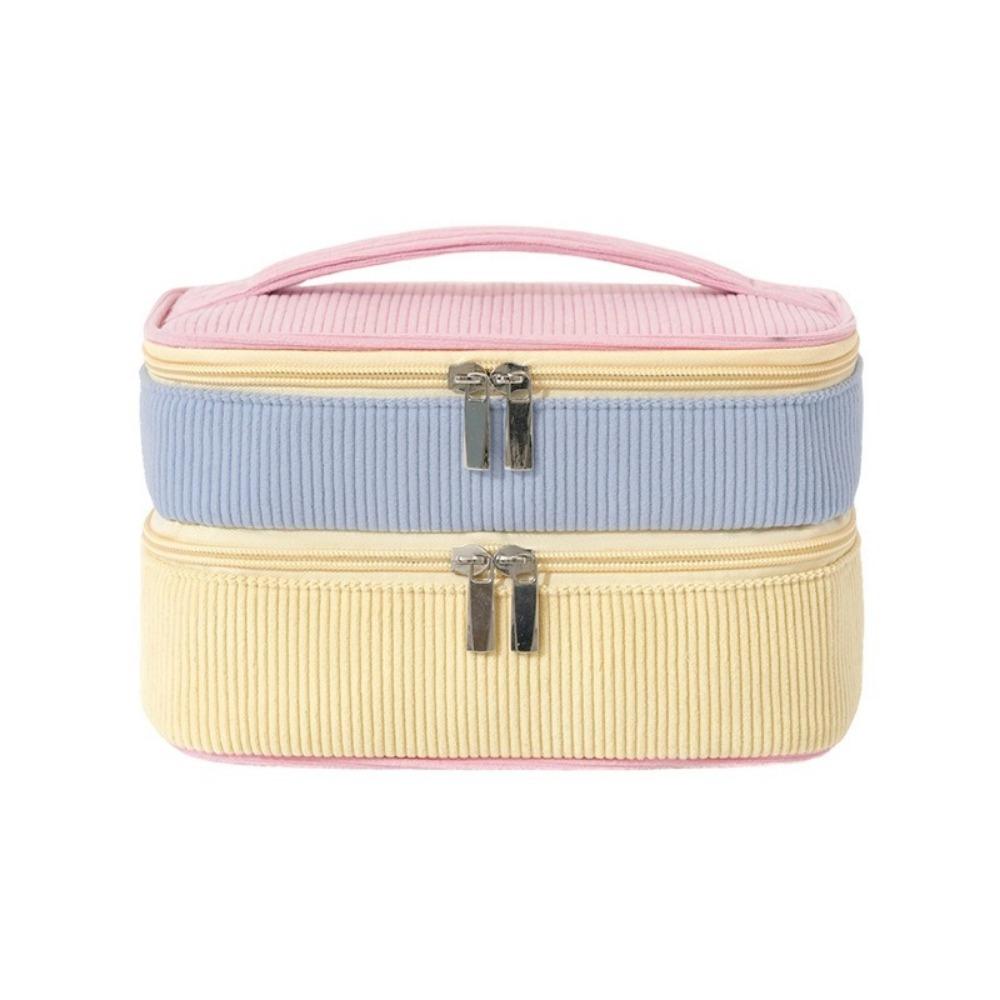 Zipper Closure Double-layer Storage Bag Large Capacity Handheld Toilet Bag Daily Use