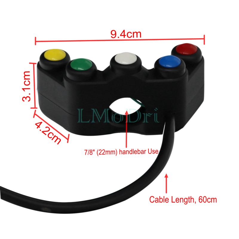 LMoDri 5-кнопочный переключатель мотоцикла 7/8 "22 мм, переключатели на руле, фары, аварийный тормоз, противотуманные фары, кнопки включения-выключения, скутер ATV