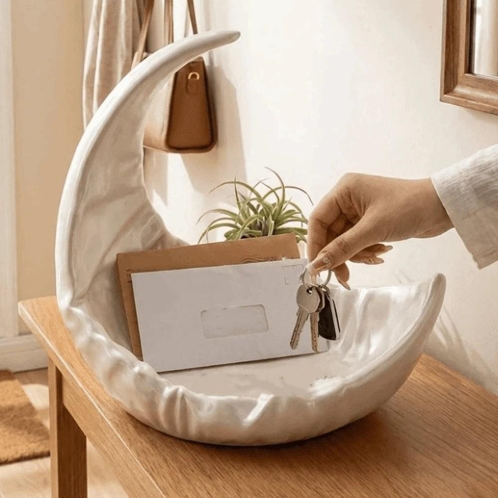 Minimalist Earrings Ring Display Dish Moon-Shaped Decorative Plate Entryway Decor