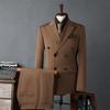 Brown Men's Suits Double Breasted Bespoke Peaked Lapel Formal Blazer Fit Two Piece Jacket Pants