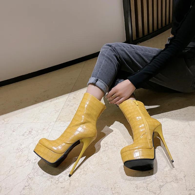 Fashion Women's Boots Stiletto Platform Side Zipper Mid-Tube Boots High Heels Plus Size 36-46 Platform High Heels Sexy Ankle Boots