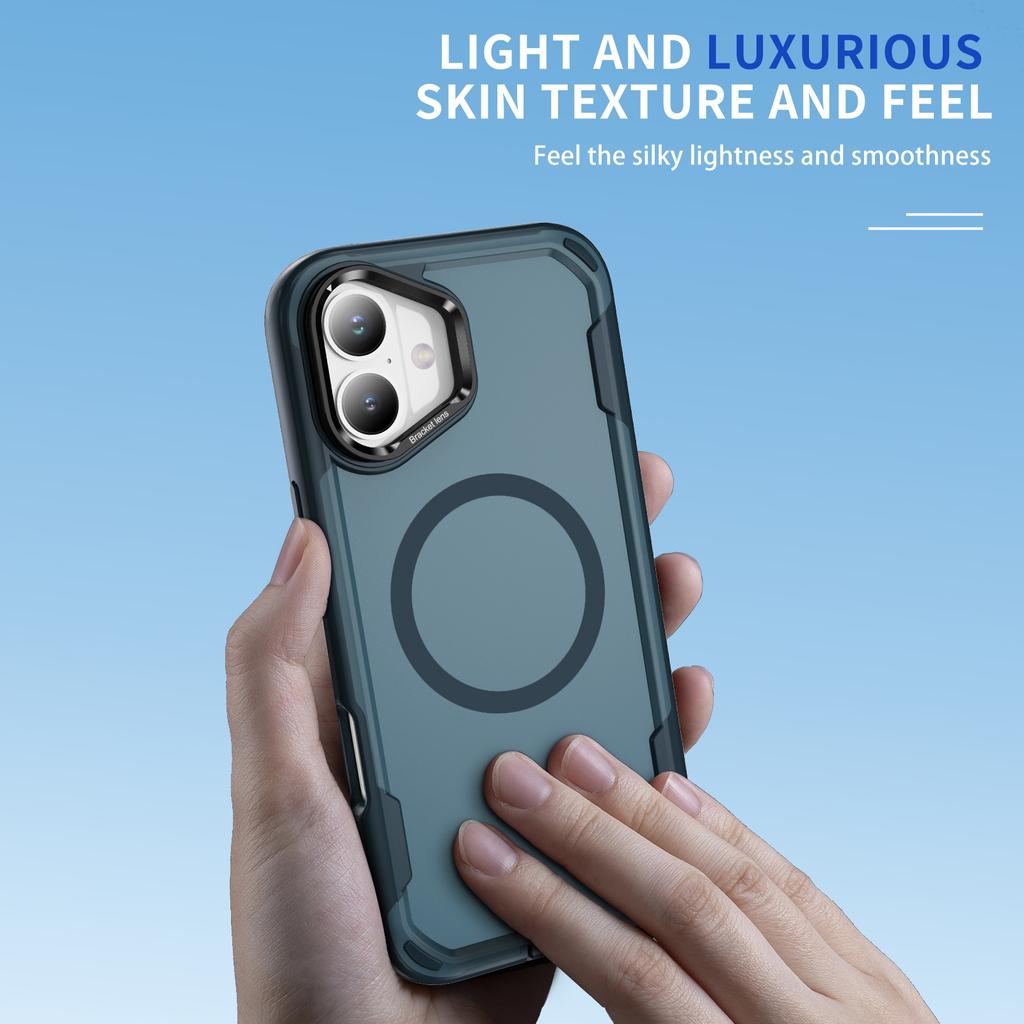 For iPhone 16 Case Compatible with MagSafe Lens Frame Kickstand TPU + PC Shockproof Phone Cover