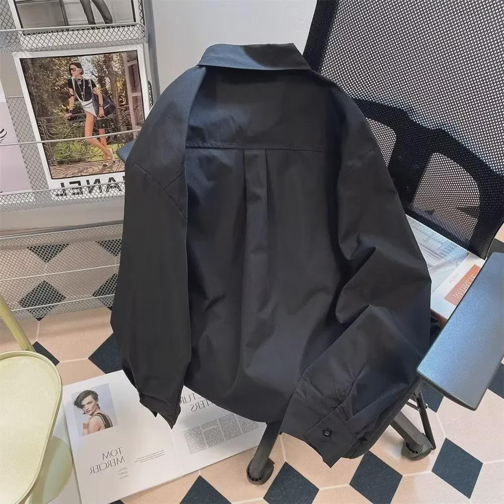 2024 Мужская белая рубашка с длинным рукавом в стиле Харадзюку — модная молодежная мода на весну/лето