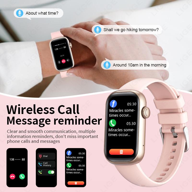 2025 Новые женские умные часы Bluetooth Звонок Мониторинг здоровья Воспроизведение музыки Умные часы Пользовательские обои Калории Фитнес-браслет