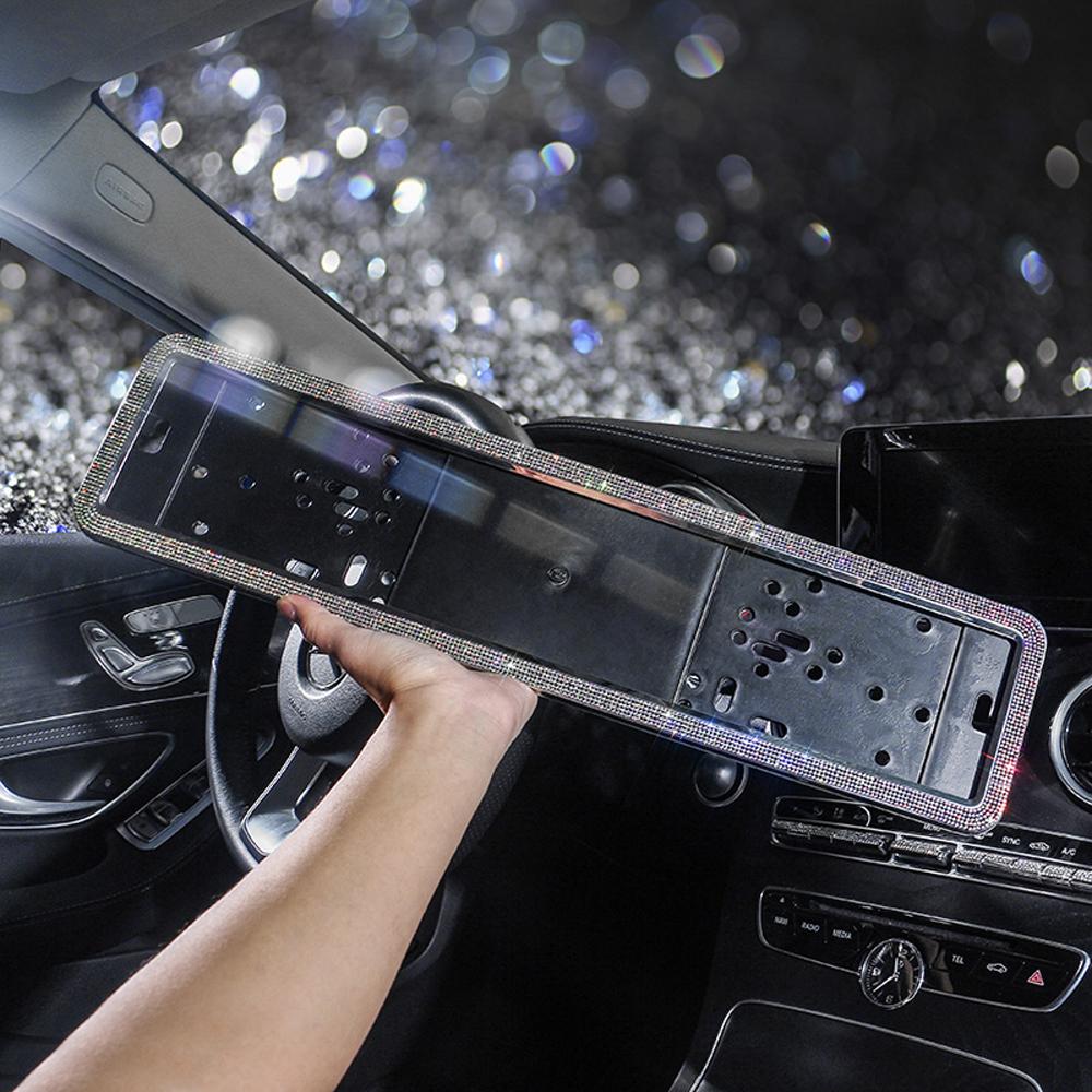 1PCS Russian Car License Plate Frame Crystal License Plate Frame Luxury Car Frame Plate Bling Car Accessories Interior for Woman