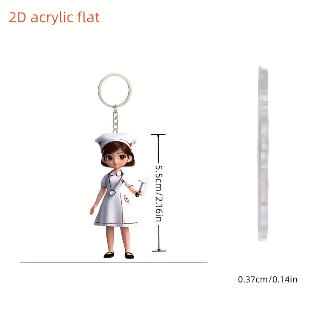 6-элементный акриловый плоский 2D-брелок для ключей с милой тематикой «Медсестра» Симпатичные персонажи мультфильмов «Медсестра», подходит для Дня медсестер, врачей, подарков и сувениров для медсестер