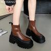 Women Platform Leather Ankle Boots Elegant High Heels Shoes Woman 2025 Trend Fashion Winter New Snow Cozy Motorcycle Boots Mujer