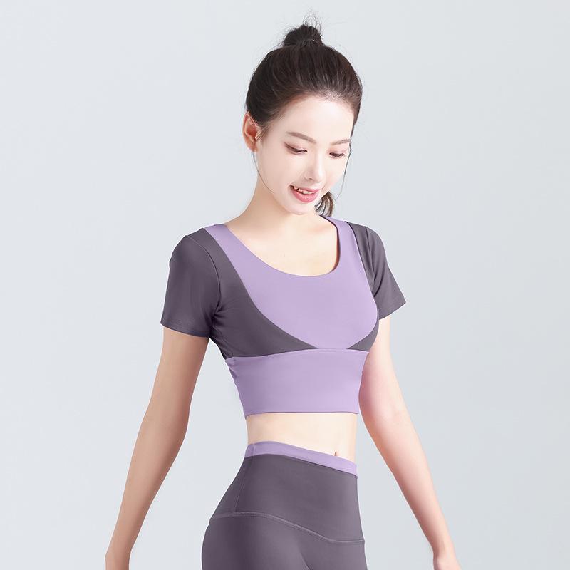 Женский топ для йоги Juyitang с короткими рукавами, в цвете, без бюстгальтера, с открытым пупком, одежда для фитнеса
