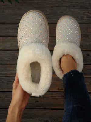 Модные зимние ботинки из искусственного меха Женские 2025 Модные ботинки из ткани с пайетками Теплые зимние ботинки Женские Нескользящие Утепленные плюшевые ботильоны Большой размер 43