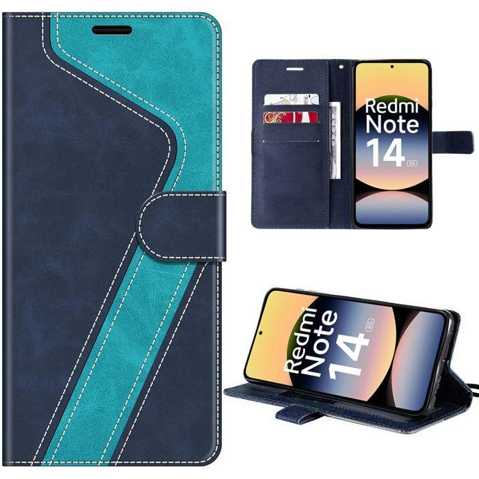 Coque pour Xiaomi Redmi Note 14 5G, Protection Antichoc Anti-Rayures Antichoc Effet Cuir Bleu